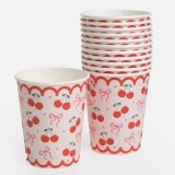 Pahare de petrecere din h&acirc;rtie, 240 ml, set 12 buc, model cireșe, CMCLASS