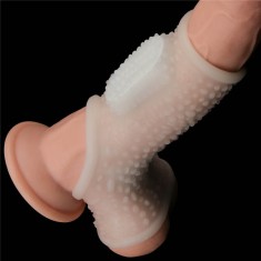 Drip Knights Ring -Manșon pentru Penis și Scrot cu Vibrație, Alb, 13,3 cm