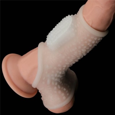 Drip Knights Ring -Manșon pentru Penis și Scrot cu Vibrație, Alb, 13,3 cm foto