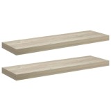 Cumpara ieftin Rafturi de perete suspendate 2 buc., stejar, 80x23,5x3,8 cm MDF