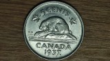 Canada -moneda de colectie raruta - 5 cents 1937 George VI - cu punct dupa data, greu de gasit !