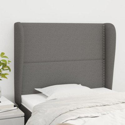 vidaXL Tăblie de pat cu aripioare gri &amp;icirc;nchis 83x23x118/128 cm textil 3117791 foto