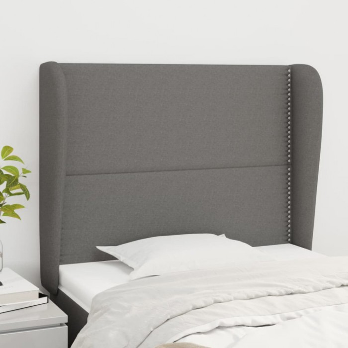 vidaXL Tăblie de pat cu aripioare gri &icirc;nchis 83x23x118/128 cm textil 3117791