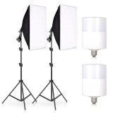 Cumpara ieftin Set de lumini pentru studio cu 2 softbox plus doua becuri LED 20W, suport reglabil 80 - 200 cm, Negru, Dactylion