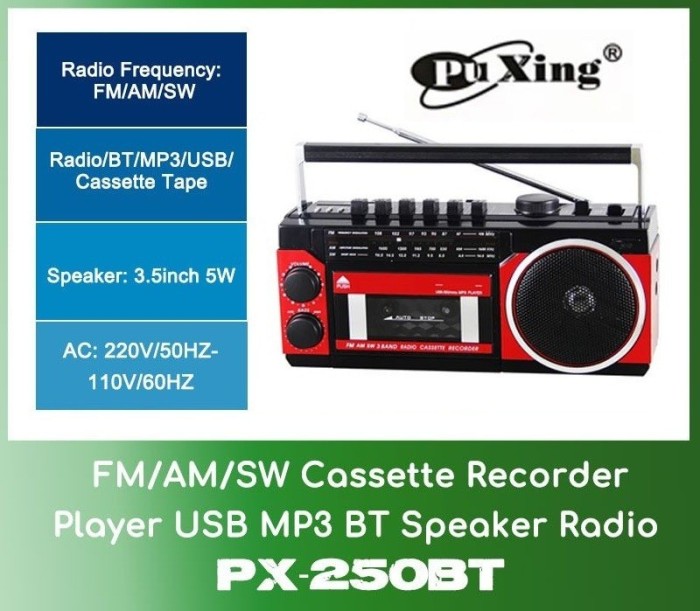 Radio Casetofon Bluetooth cu Slot de Card SD/MMC si Usb PX250BT