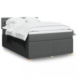 VidaXL Pat box spring cu saltea, gri &icirc;nchis, 140x190 cm, textil
