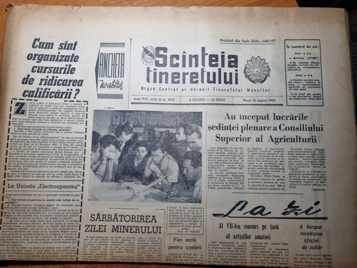 scanteia tineretului 13 august 1963-regiunea oltenia,targoviste,ziua minerului