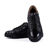 Sneakers bărbătești din piele croco neagră, semilucioasă SK19