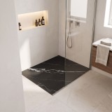 Cadita de dus REA Magnum Carrara Black 80x100 cm, Compozit SMC, Negru, Dreptunghiulara, Aspect Piatra