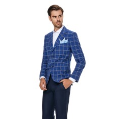 Sacou barbati casual albastru slim S009