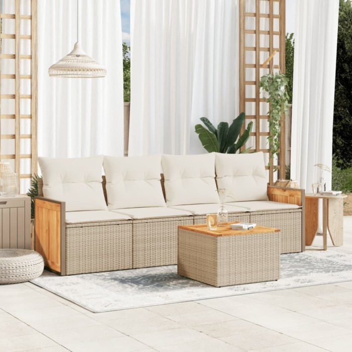vidaXL Set canapele de grădină cu perne, 5 piese, bej, poliratan 3259860