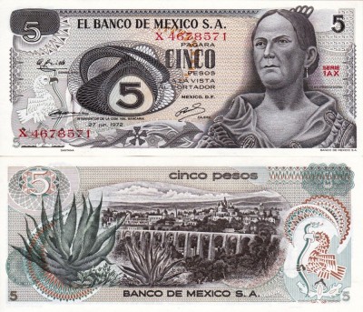 MEXIC 5 pesos 1972 UNC!!! foto