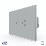 Cumpara ieftin Intrerupator dublu cap-scara/cruce Wi-Fi cu touch Livolo, gri, standard italian
