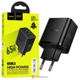 Incarcator Retea Hoco N75, GaN 65W, PD, QC3.0, 2x USB-C + USB, Fast Charge, Negru