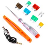 Set sigurante auto lamelare AMiO, 150 piese, mini si standard, cu probator tensiune 6-24V si cleste extractor, sigurante 5A-30A