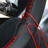 Husa volan din piele ecologica ne-perforata, diametru 37-39 cm, cu ac si ata rosie