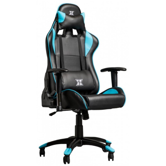Scaun gaming X Torin Serioux, 126-134 cm, piele sintetica, perne detasabile, manere reglabile, maxim 150 kg, Negru/Albastru