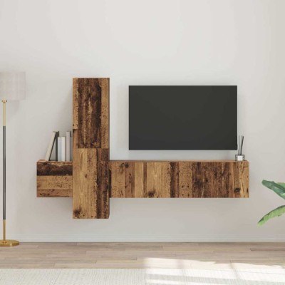 Set comodă TV cu raft Pe perete 5 pcs Lemn vechi Mediu Lemn compozit foto