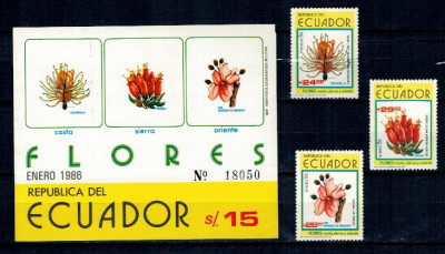 Ecuador 1986 - Flori, serie+colita neuzata foto