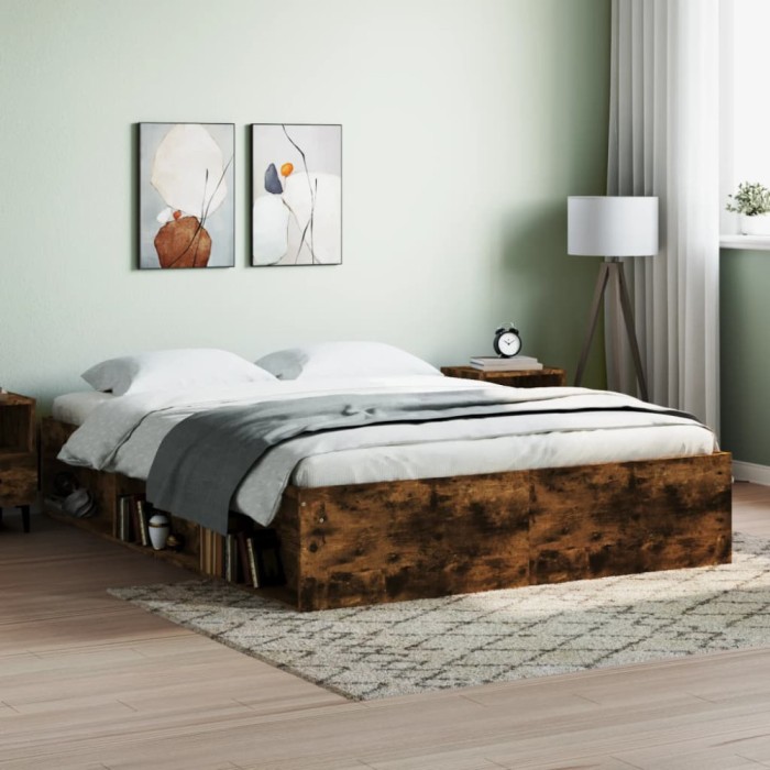 vidaXL Cadru de pat King Size, stejar fumuriu, 150x200 cm 3203870
