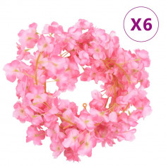 vidaXL Ghirlande de flori artificiale, 6 buc., roz închis, 180 cm