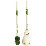 Perie de Toaleta, Flippy, cu Suport de Perete, Recipient Detergent, 2 Tipuri de Perii, Model Rata, Verde