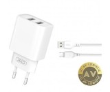 Incarcator Retea Cu Cablu microUSB XO Design CE02C 10.5W 2.1A 2 x USB-A Alb