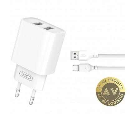Incarcator Retea Cu Cablu microUSB XO Design CE02C 10.5W 2.1A 2 x USB-A Alb