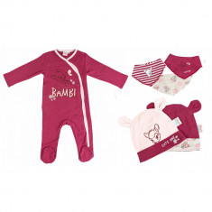 Set Disney Bambi Baba, 6 piese, Body, Caciula si Bavetica, 100% Bumbac