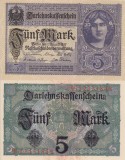 Germania 5 Mark 1917, Bancnota UNC, Necirculata. Colectie Numismatica