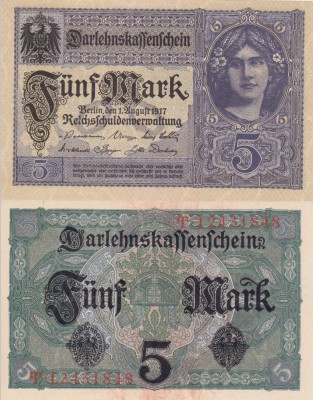 GERMANIA 5 mark 1917 UNC!!! foto