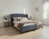 Pat Tapitat Continental 160x200 cm, cadru din lemn cu somiera fixa, Culoare Gri