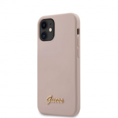 Husa Guess pentru iPhone 12 Mini 5.4&amp;quot;, Silicone Script Logo Collection, Roz foto