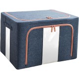Cutie de Depozitare Pliabila, Flippy, Cu Fermoar, 24 L, Textil, 40x30x20 cm, Cadru Metalic, Suport Baza Stabil din Plastic, Albastru Marin cu Doua Fer