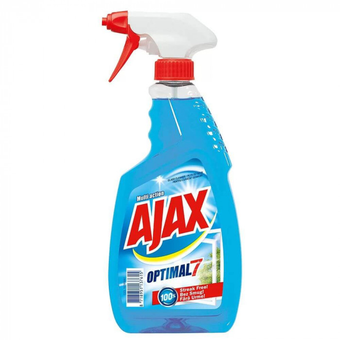 Detergent Geamuri Ajax Optimal 7 Multi Action, 500 ml, Solutie Geamuri cu Pulverizator, Solutie pentru Curatat Geamuri cu Actiune Multipla, Spray Cura