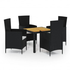 Set mobilier de exterior cu perne, 5 piese, negru, poliratan