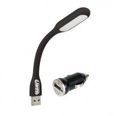 Lampa de citit flexibila COB-LED, cu adaptor priza USB 12/24V, negru