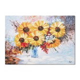 Tablou 3D vaza cu floarea soarelui pictat manual living, dormitor, 70x50cm ulei pe panza, Valentin Pop