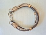 Zgardă de lux c&acirc;ini Gabi Weisner originală, piele taupe și inele rose-gold, 42 cm