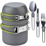 Set Camping Pinguin Backpacker 1 DS-101: Oale, Bol, Tacamuri Inox, Husa - Aluminiu Anodizat, Ultralight