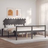 VidaXL Cadru de pat senior cu tăblie, gri, Super King Size, lemn masiv