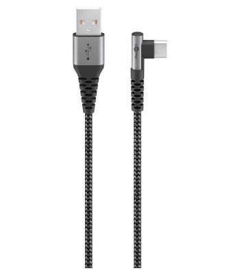 Cablu elegant extra-robust textil USB2.0 type C 90 grade - USB-A 0.5m 60W mufe metalice Goobay 64655 foto