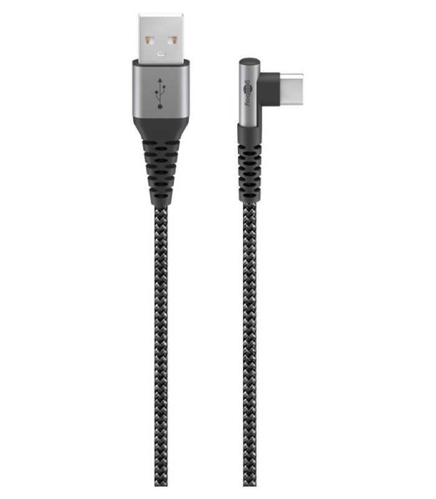 Cablu elegant extra-robust textil USB2.0 type C 90 grade - USB-A 0.5m 60W mufe metalice Goobay 64655