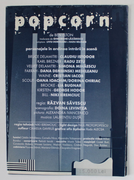 POP CORN de BEN ELTON , POSTER - PROGRAM , TEATRUL MIC , ANII &#039;2000