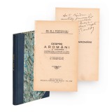 D. I . Popovici, Despre arom&acirc;ni, trad. C. Constante, 1934, cu dedicația traducătorului pentru Theodor Capidan