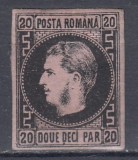 ROMANIA1866 LP 20 a CAROL FAVORITI 20 PARALE NEGRU/ROZ HARTIE SUBTIRE SARNIERA, Nestampilat