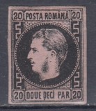 ROMANIA1866 LP 20 a CAROL FAVORITI 20 PARALE NEGRU/ROZ HARTIE SUBTIRE SARNIERA, Nestampilat