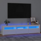 VidaXL Comodă TV cu lumini LED, alb extralucios, 180x35x40 cm