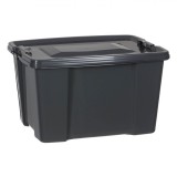 Cutie Depozitare Plastic, Gri, Capacitate 30L, 45x34x30 cm, Cu Capac și Sistem de Blodare