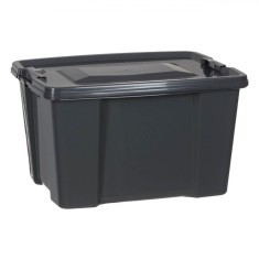 Cutie Depozitare Plastic, Gri, Capacitate 30L, 45x34x30 cm, Cu Capac și Sistem de Blodare